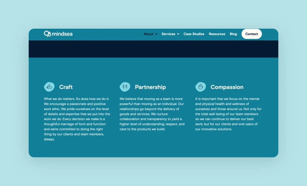 page with the info about MindSea