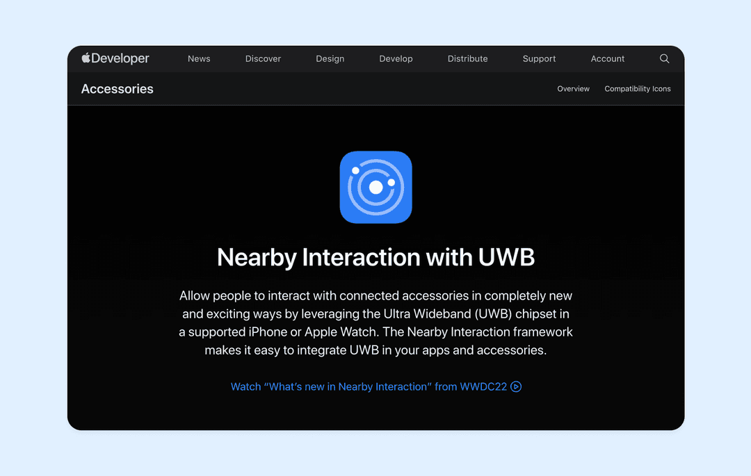 page on developer.apple.com describing Ultra-wideband capabilities of Apple devices