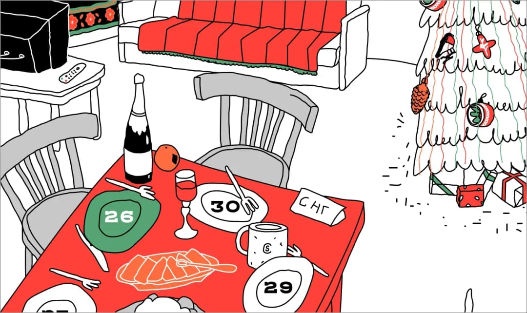 Christmas dinner table setting with numbered plates
