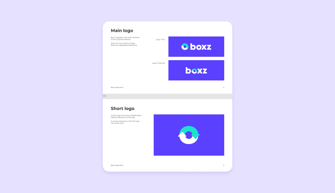 Пример страниц из гайдбука сервиса Boxz
