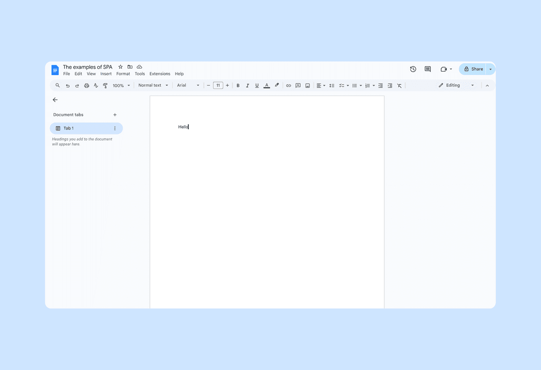 Пример SPA-приложения — Google Docs
