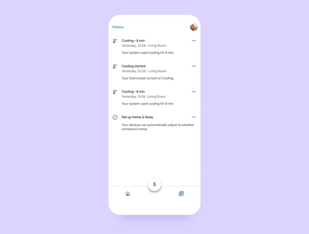 activity history in the Google Home app