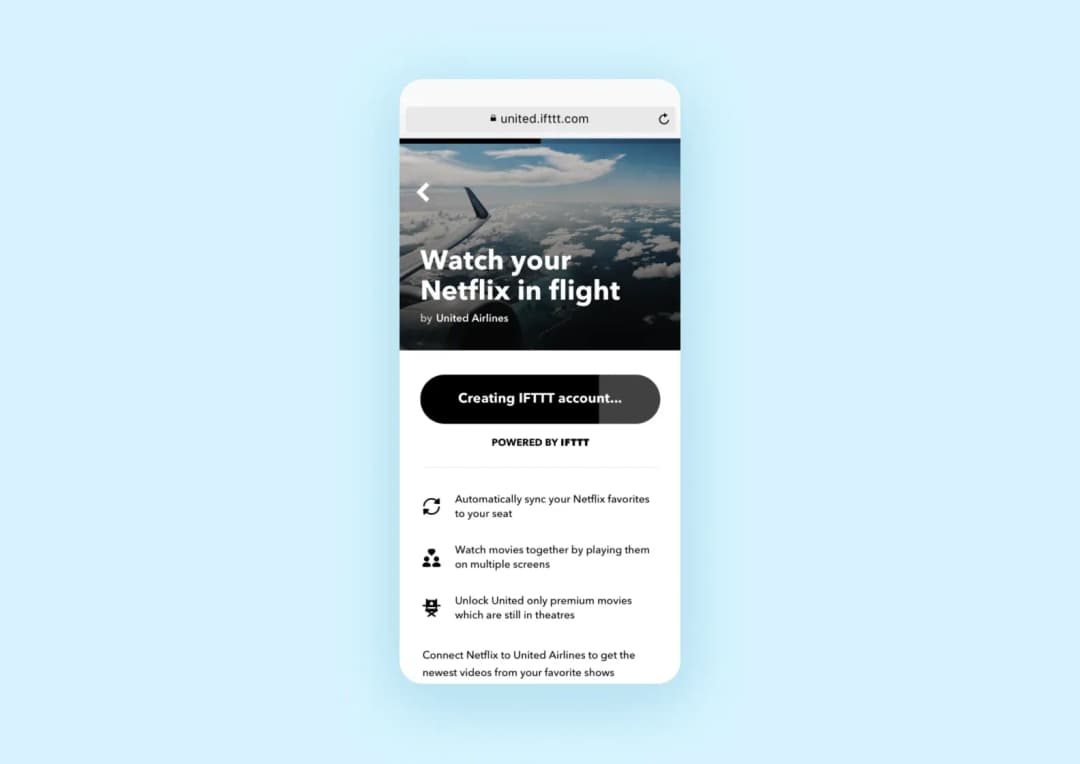 screen showing the creation of the IFTTT account
