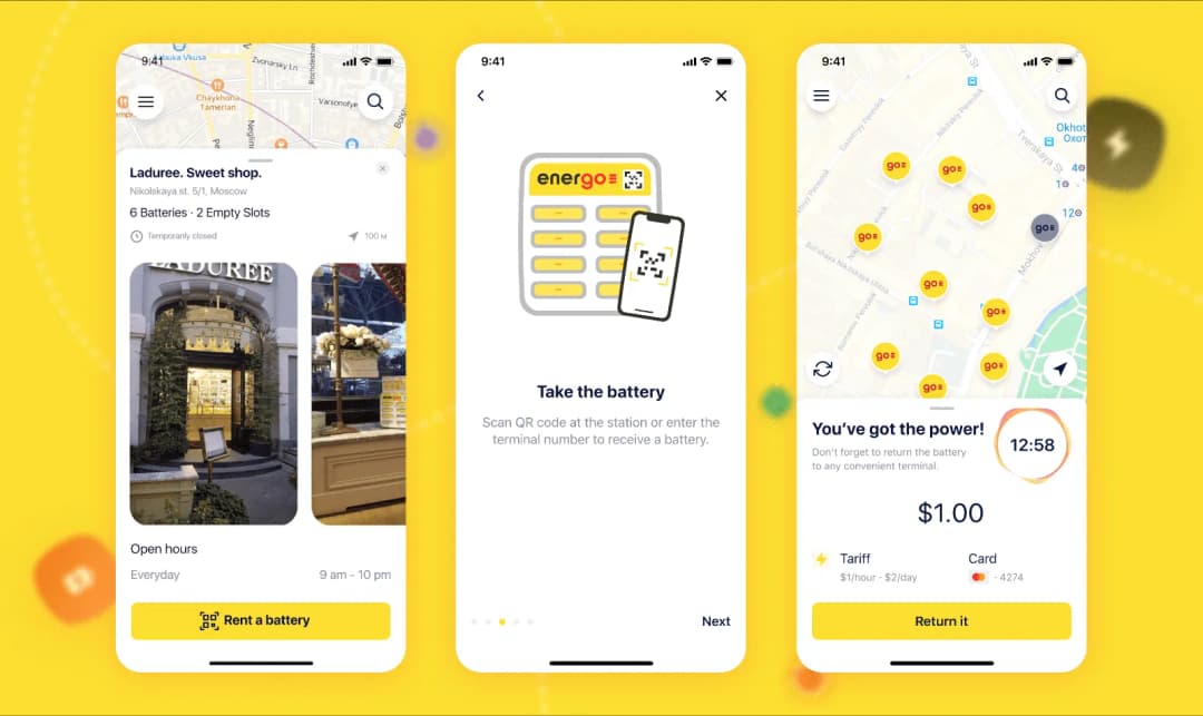 screens of the app EnerGO