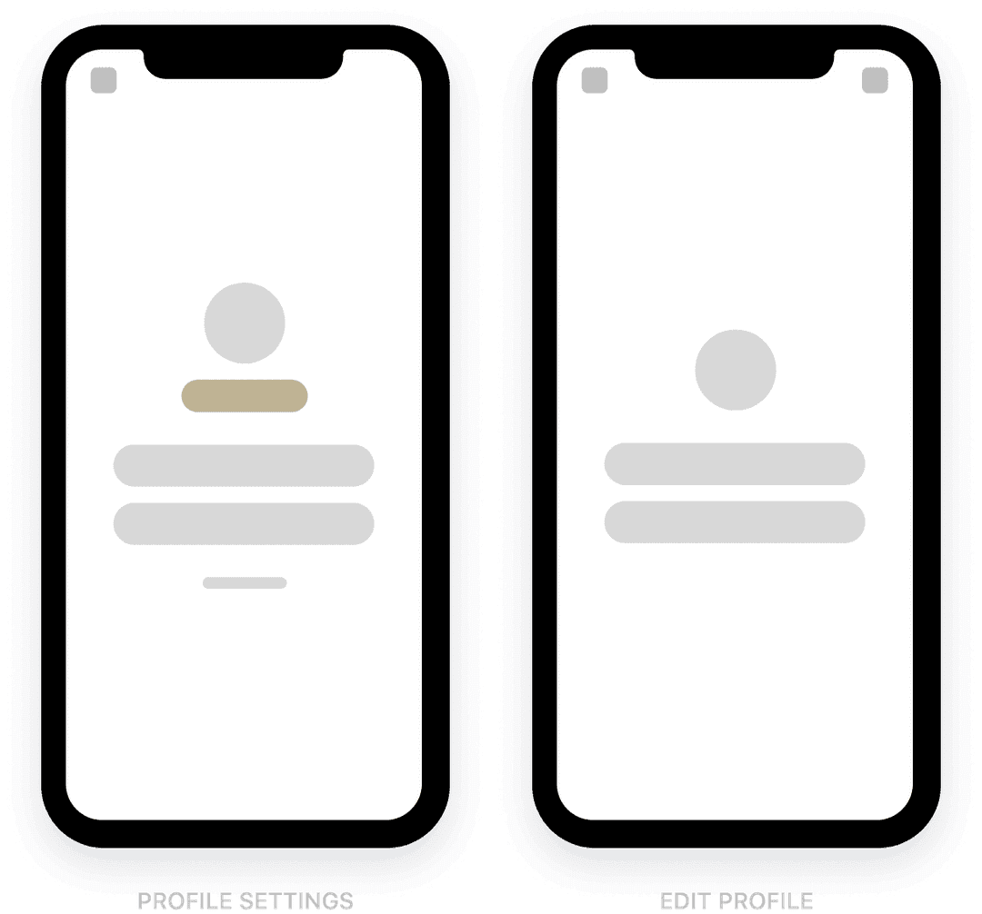 Mobile app profile settings and edit profile screens