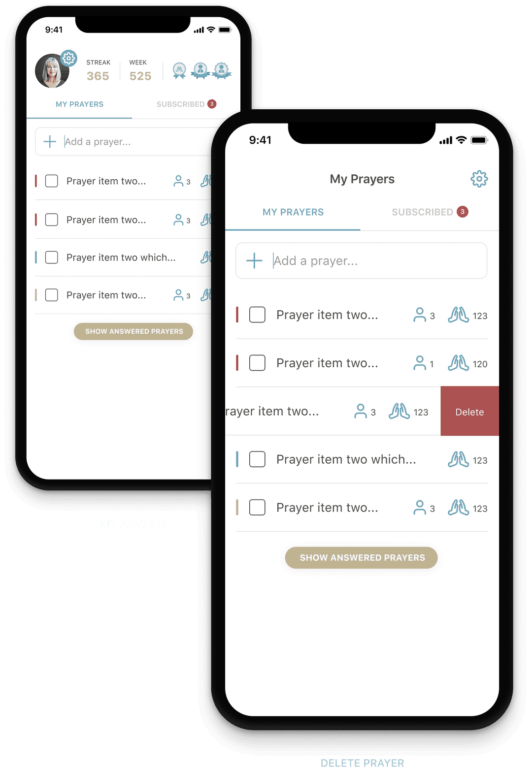 My prayers management screen