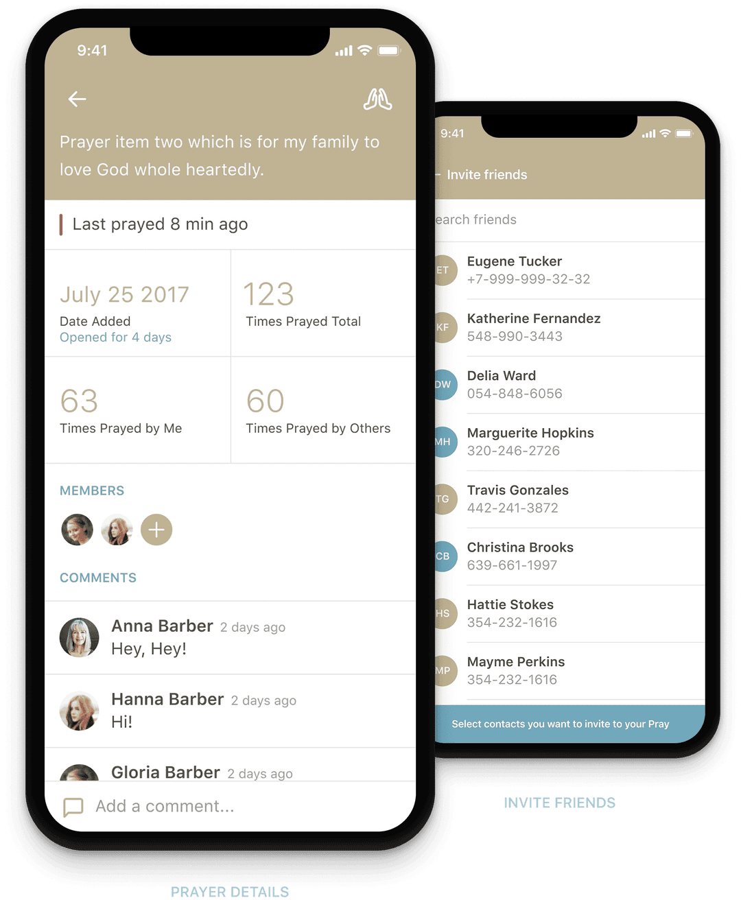 Mobile app prayer request screen