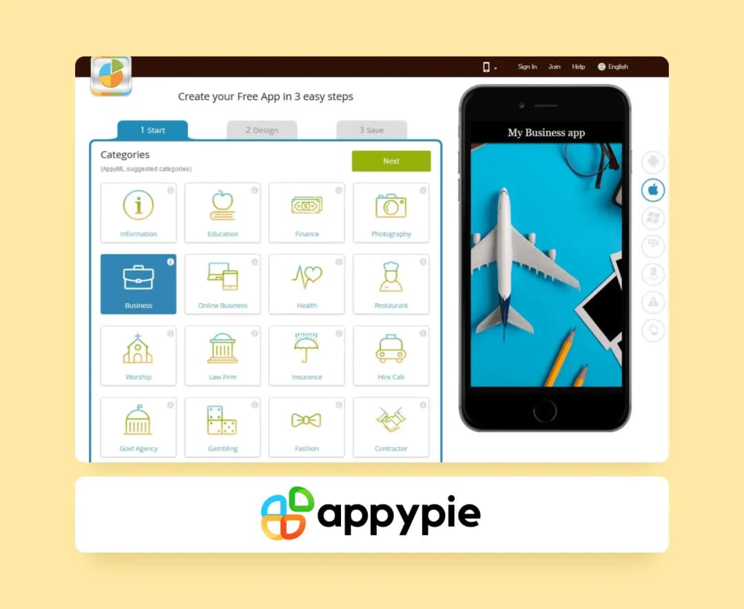 Логотип и скриншот компании Appypie