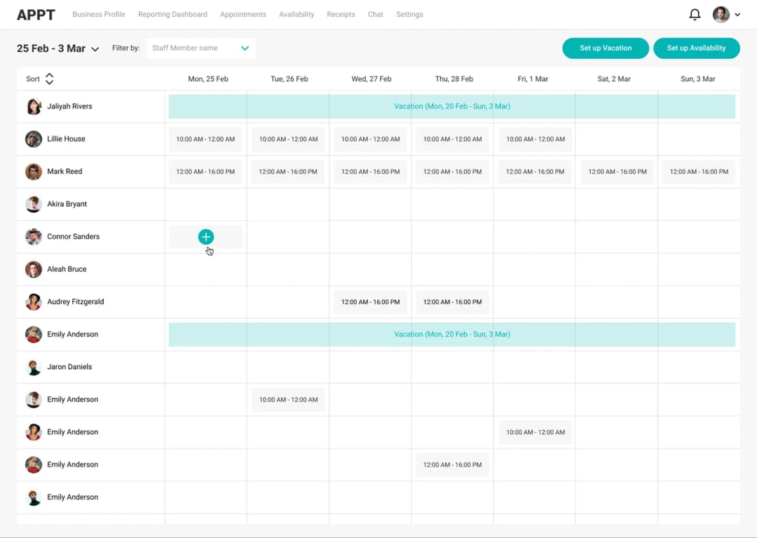 Appointment scheduling interface with user availability