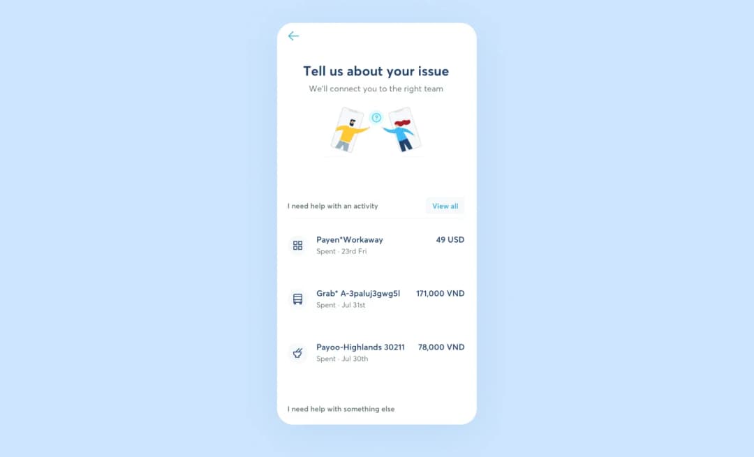 Wise app help screen