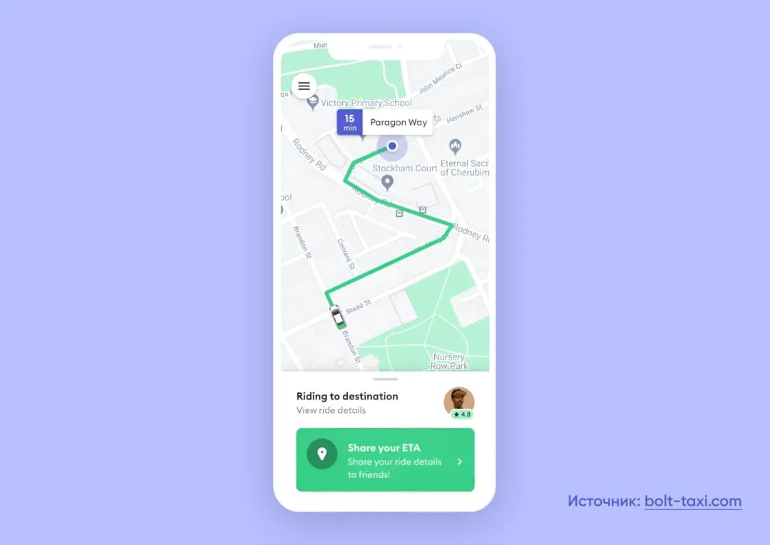 Bolt taxi booking app screenshot