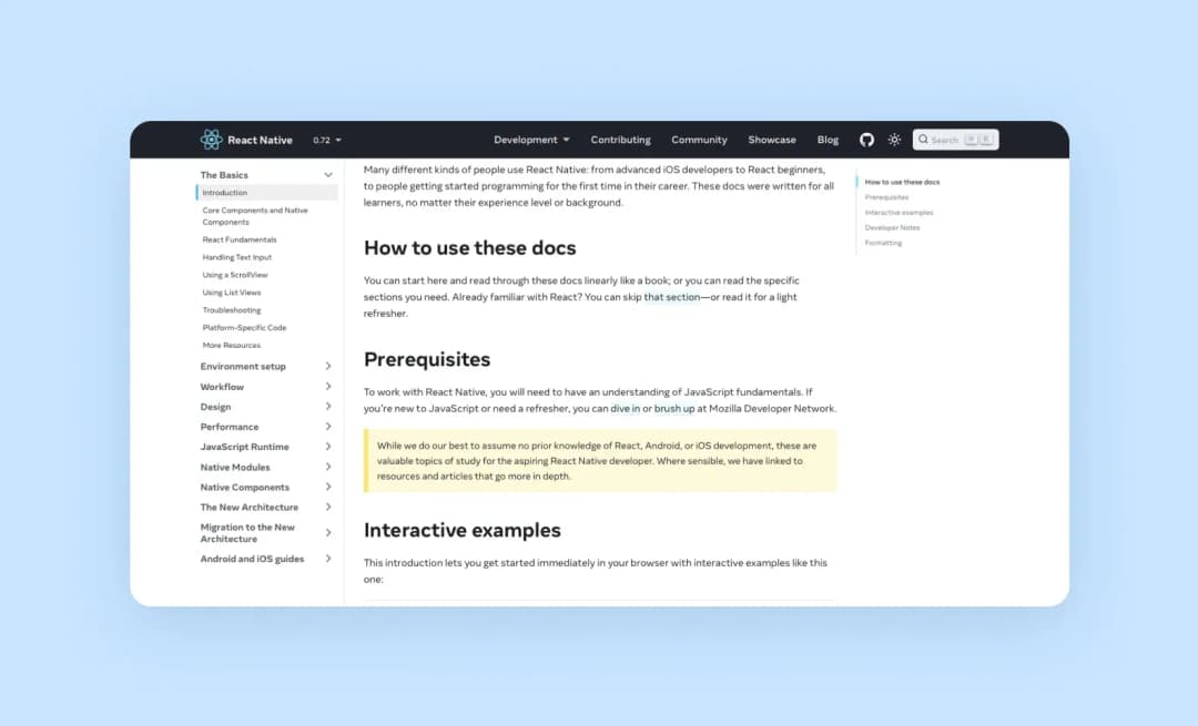 React Native documentation screenshot