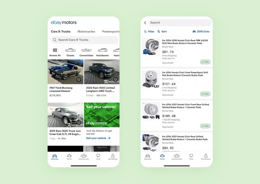 eBay Motors app made with Flutter