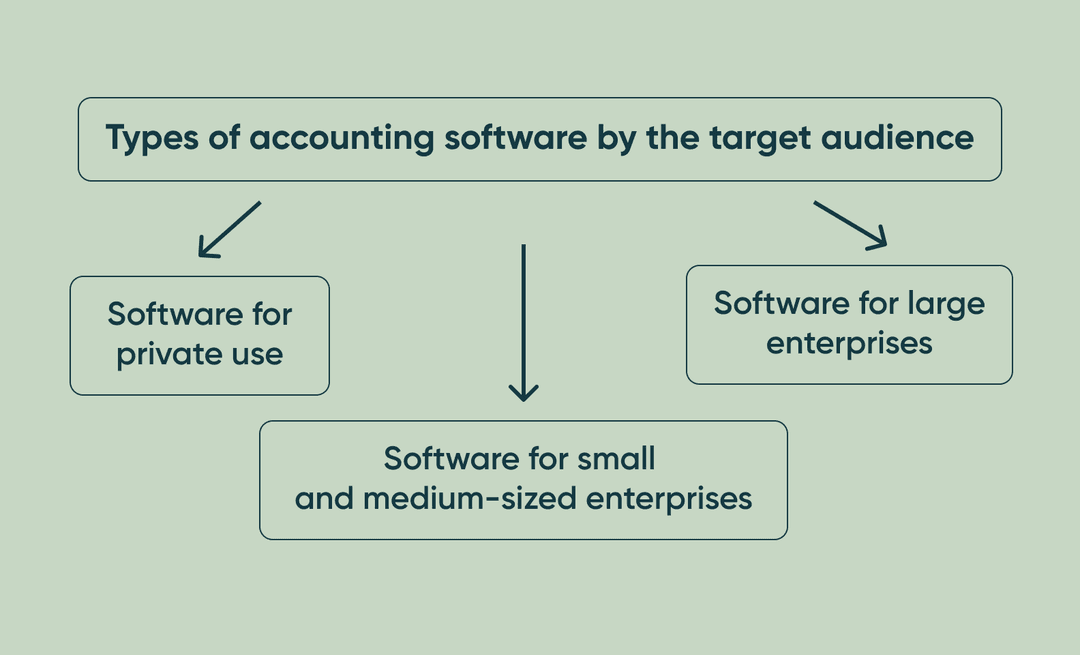 A diagram of types of accounting software by the target audience