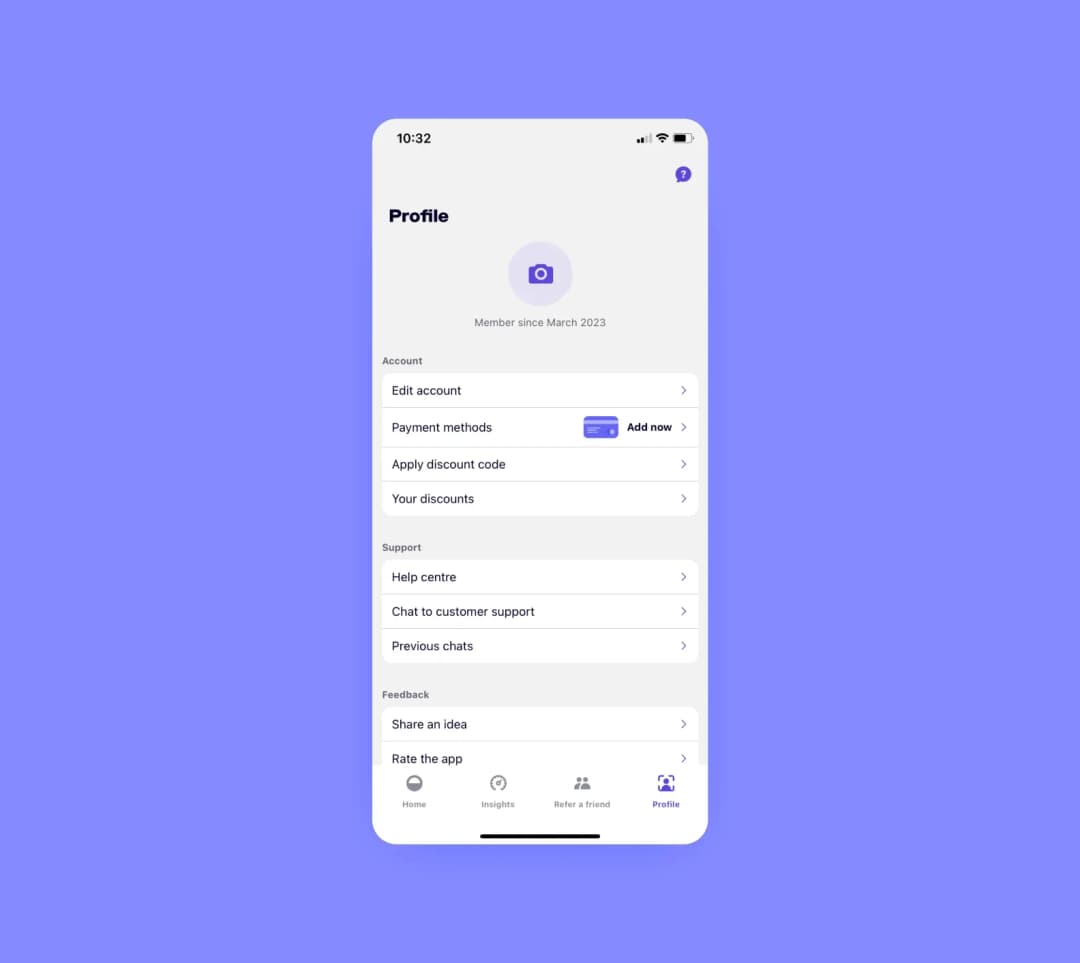 Cuvva insurance app user profile