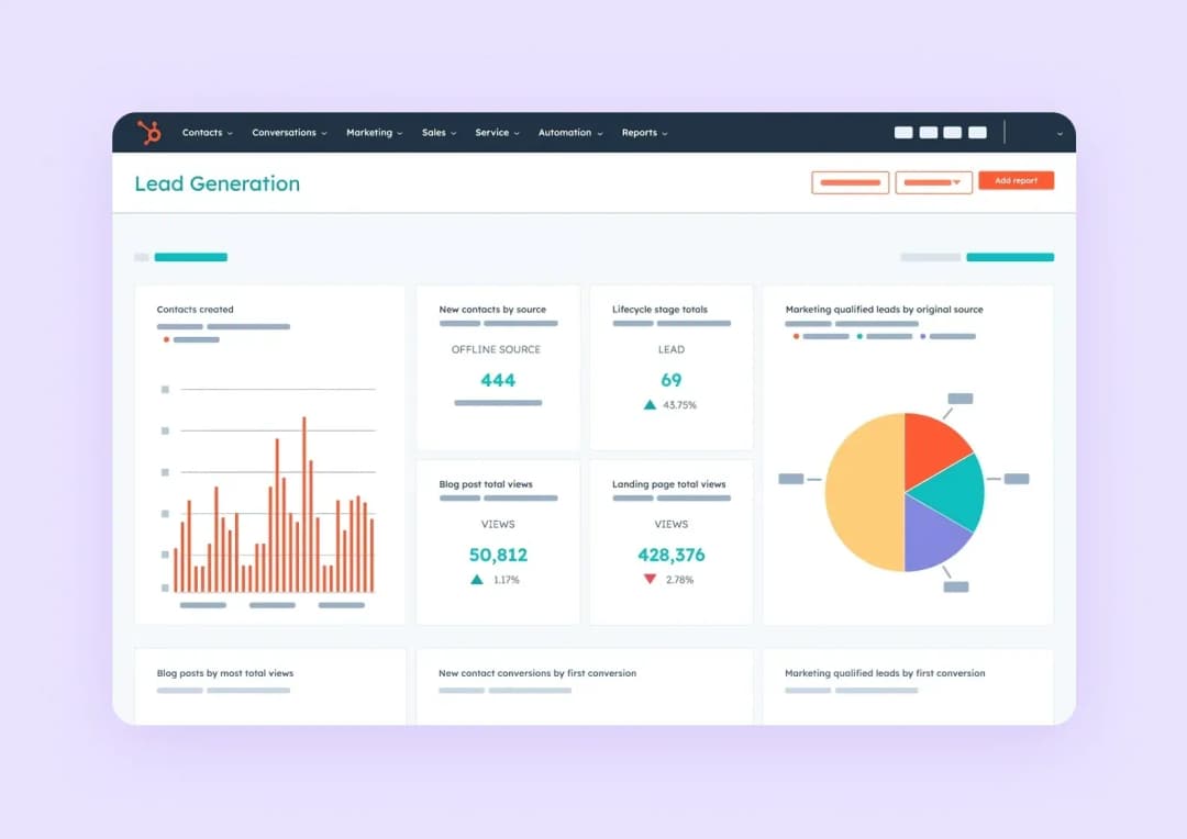 Screenshot of UI/UX design on Hubspot