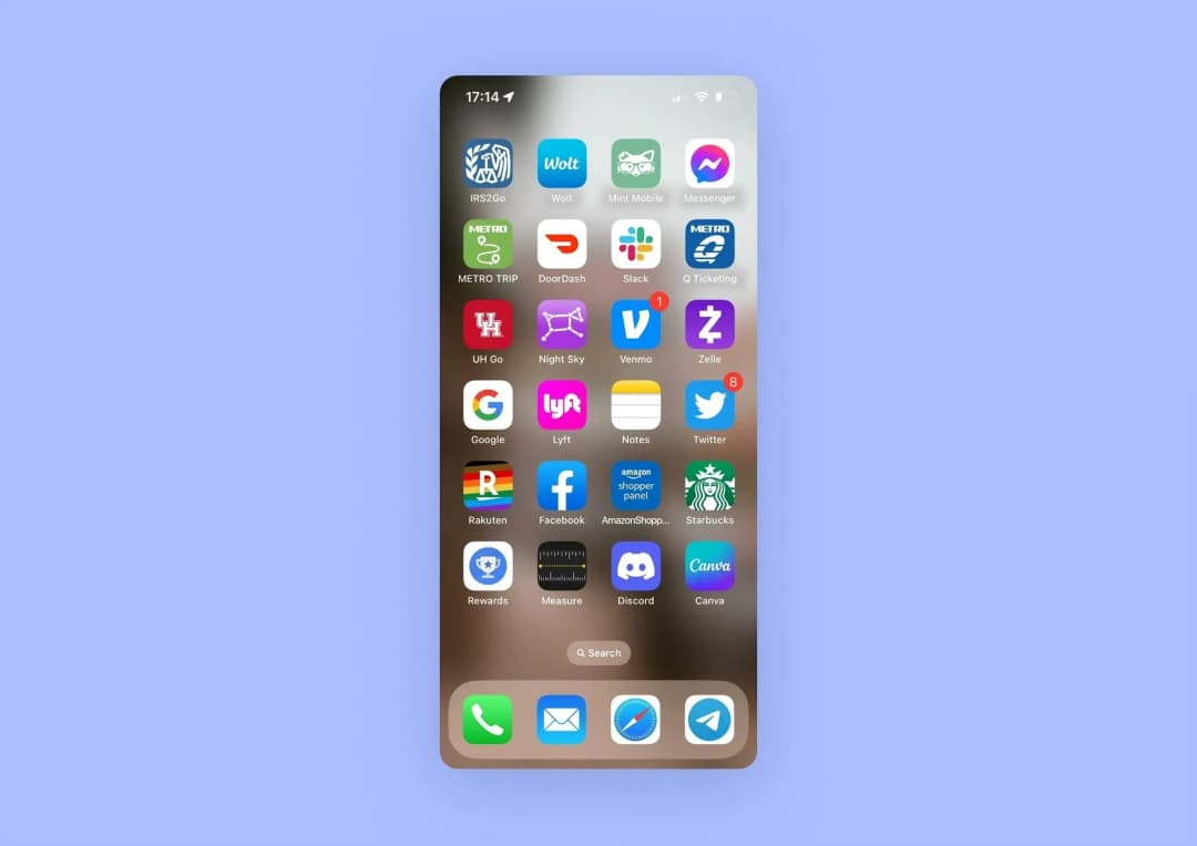 A screenshot of a home screen with icons of 30 different mobile apps