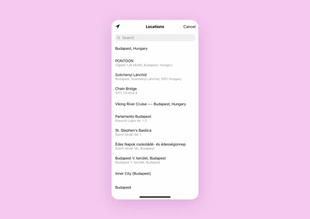 A screenshot of Instagram geotags