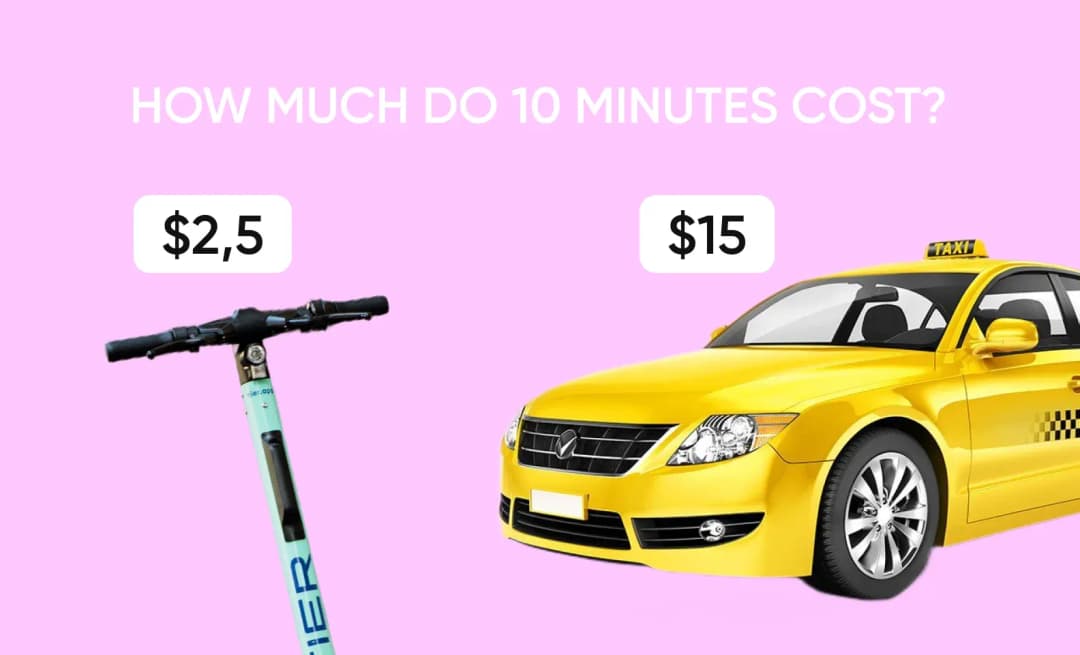 The cost of a 10-minute ride: scooters vs taxi
