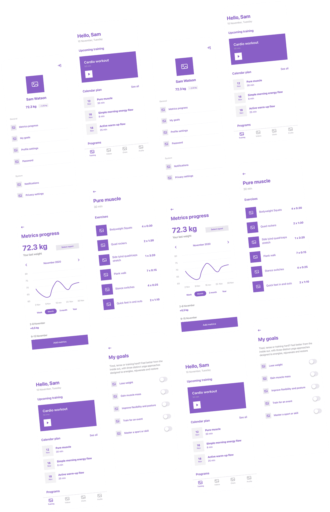 Mobile app user interface screens