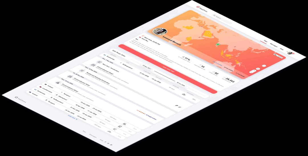 Dashboard interface with world map and statistics
