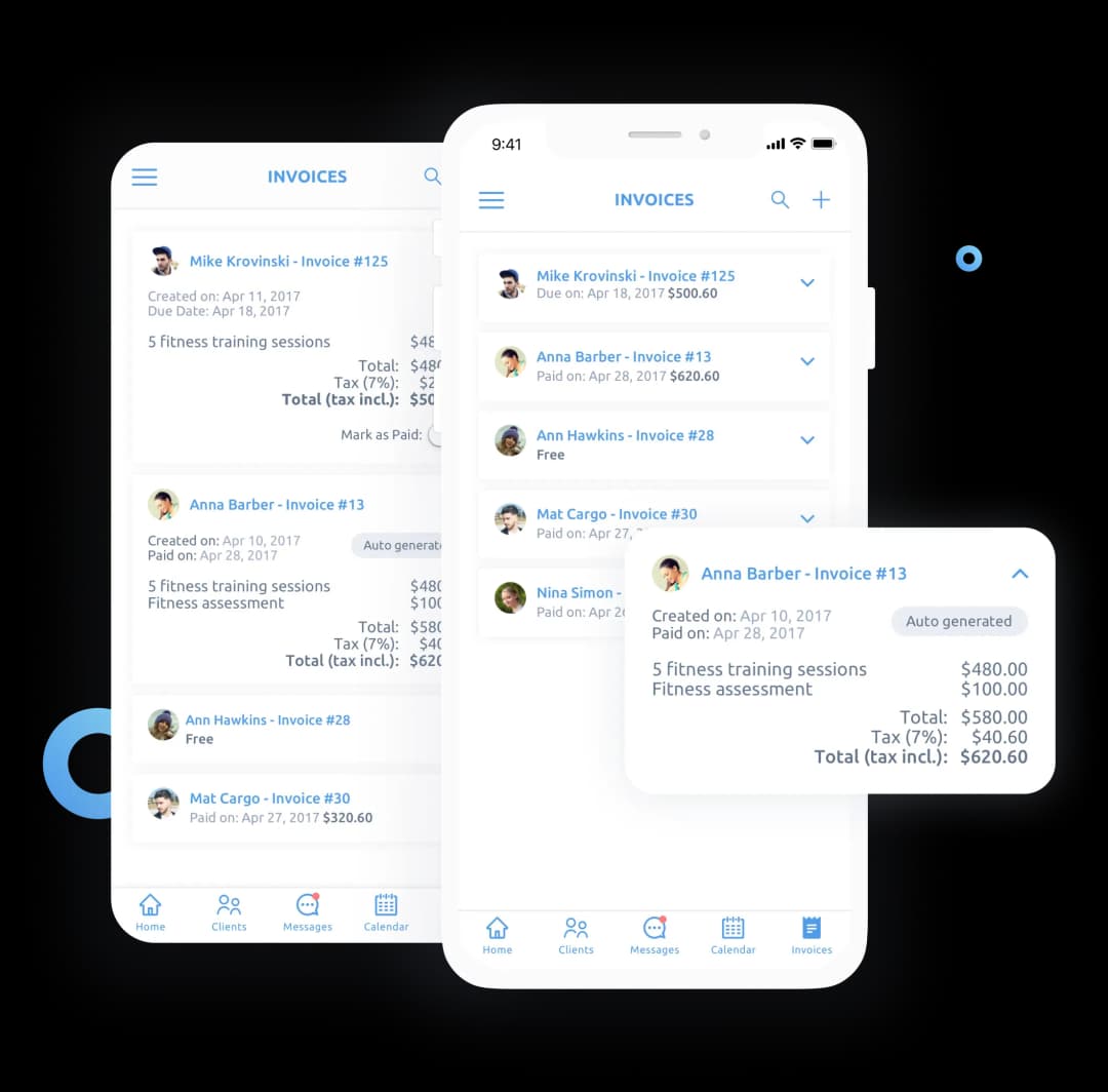 Invoice management mobile app interface