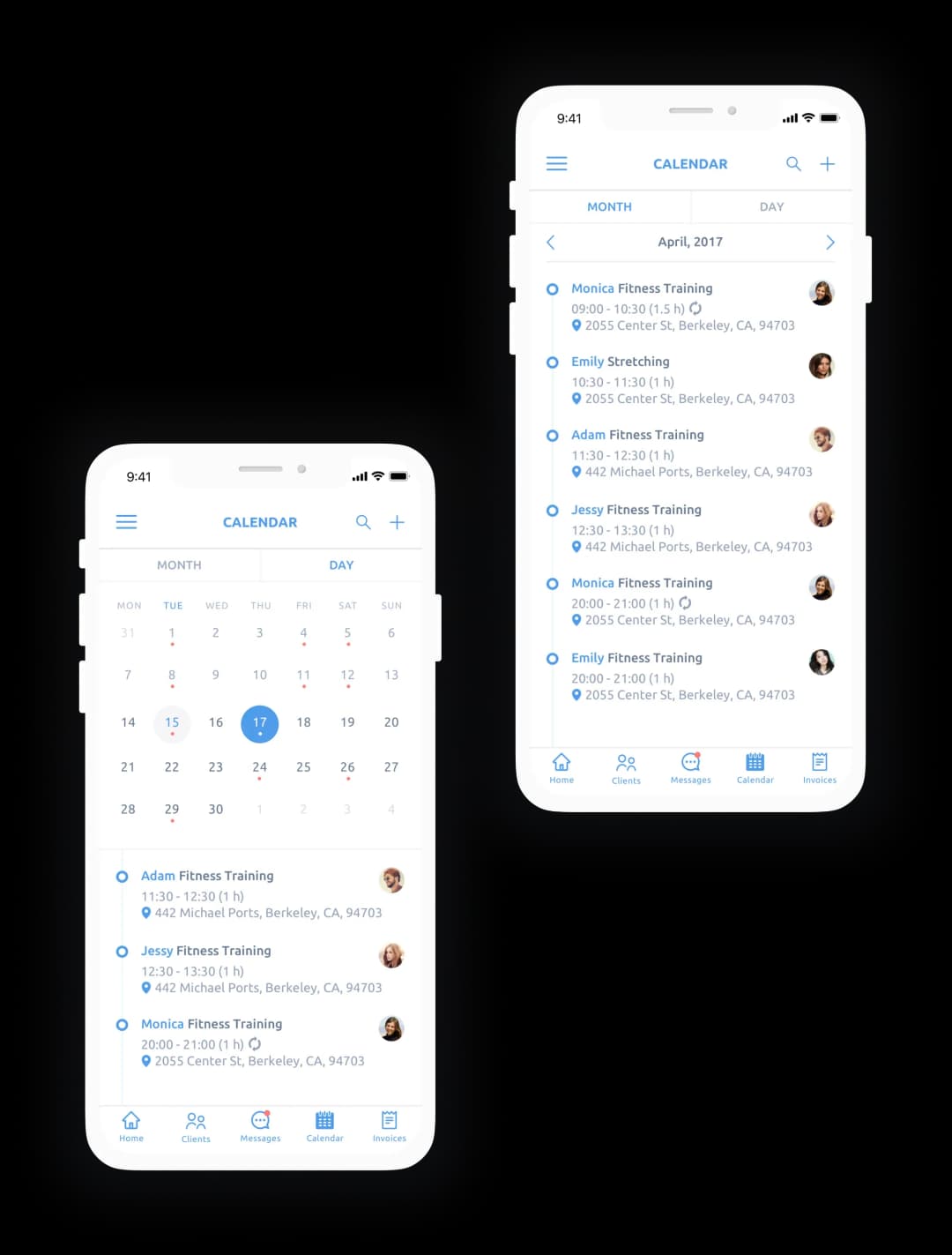 Mobile app calendar with training schedules