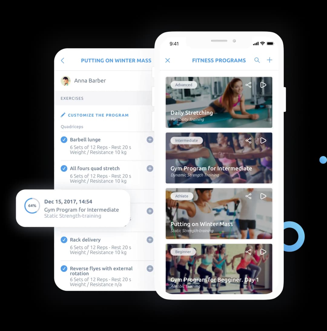 Mobile app fitness program selection screen