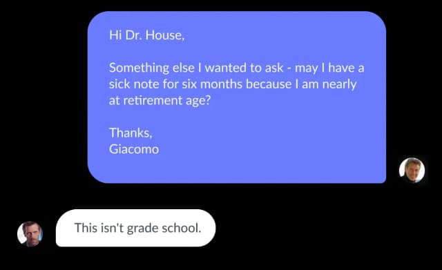 Text message conversation about a sick note request