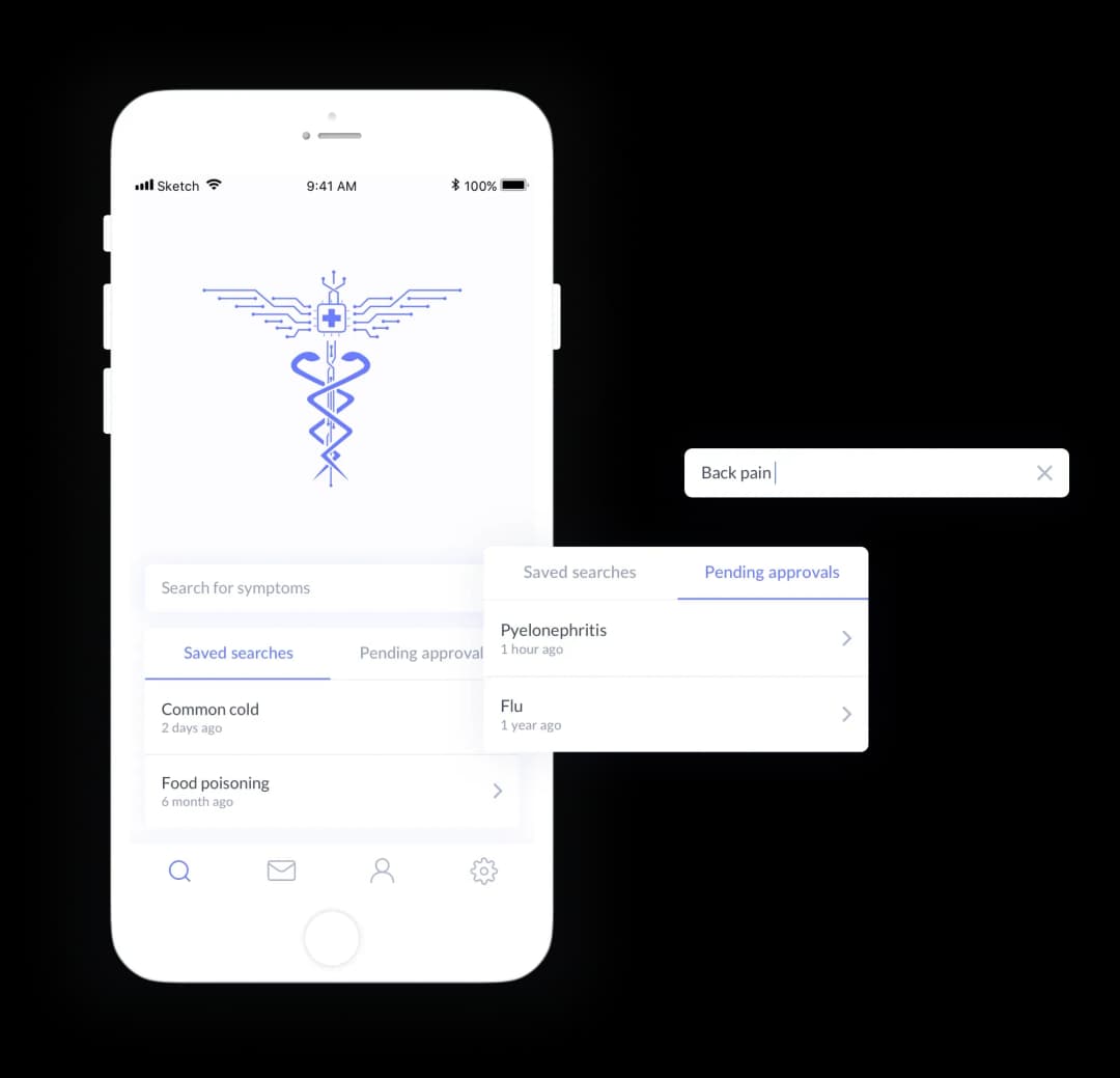 Mobile app symptom search interface