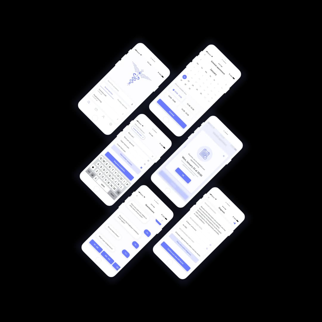 Mobile app interface showcasing various screens