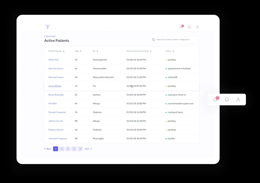 Active patients management interface