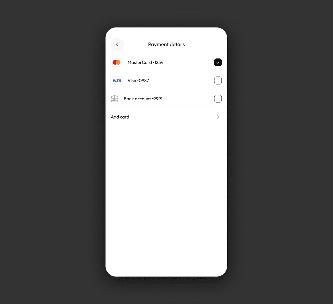 The Payment details screen design
