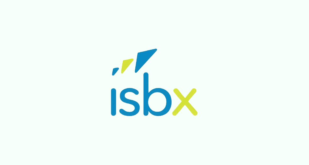 ISBX company logo in blue lowercase lettering with green and blue arrow marks
