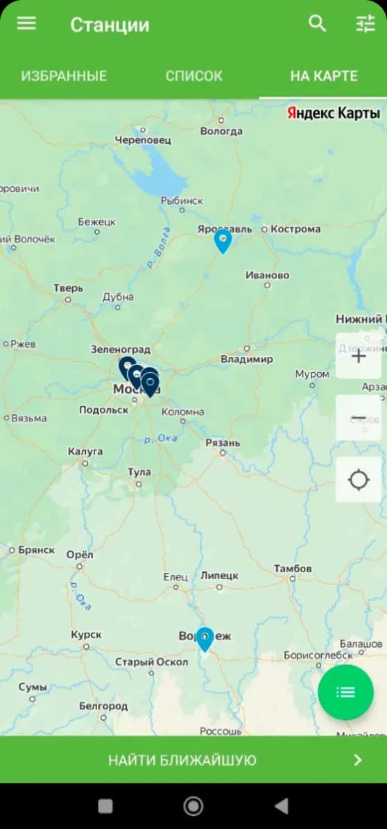 Map displaying locations in Russia