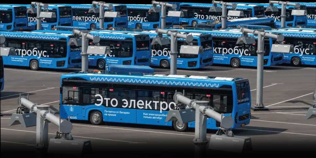 Electric buses parked in a lot