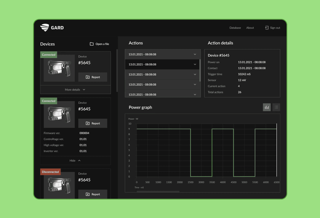 main screen of the Gard app