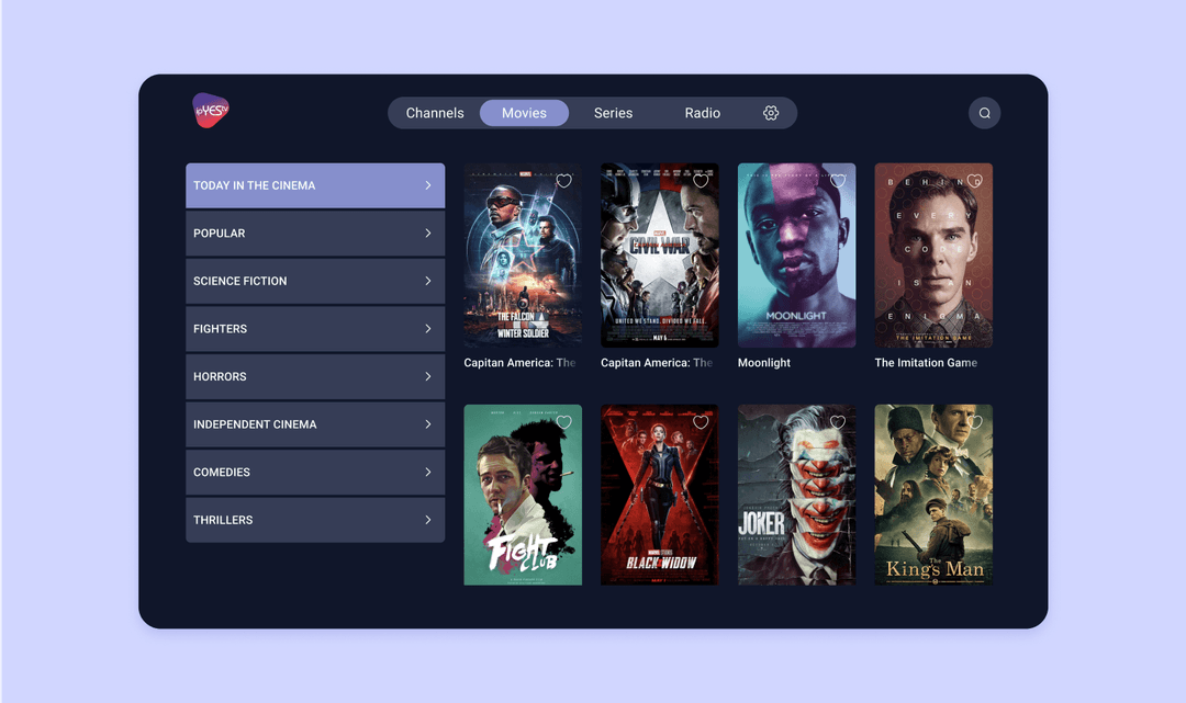 the IPTV app screen