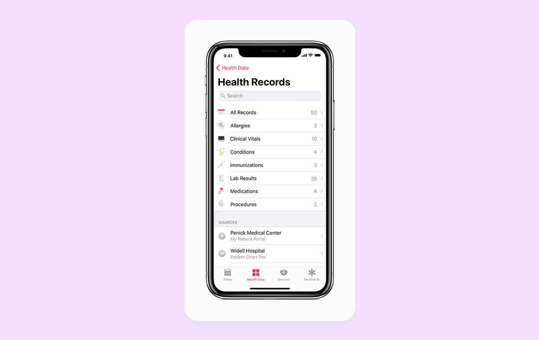 A screenshot of the Health Records page from Apple Health