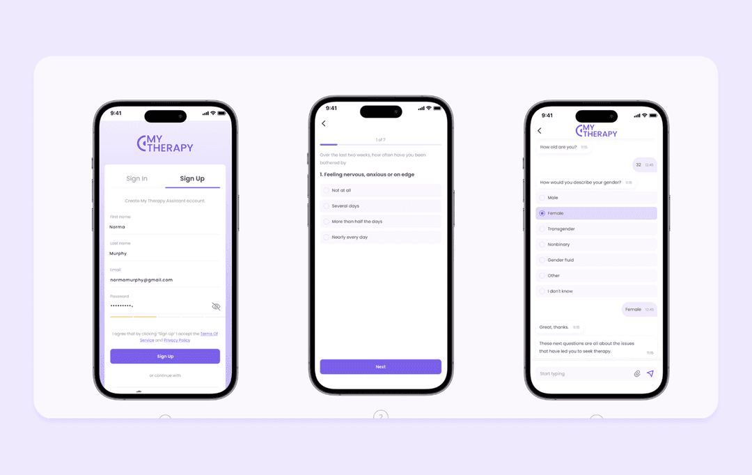 3 screens of a medical app