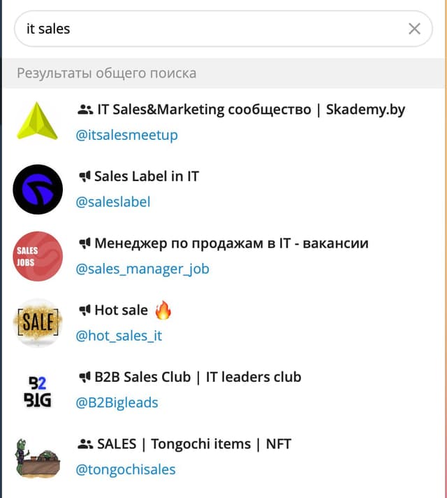 Можно найти чат по ключевому слову