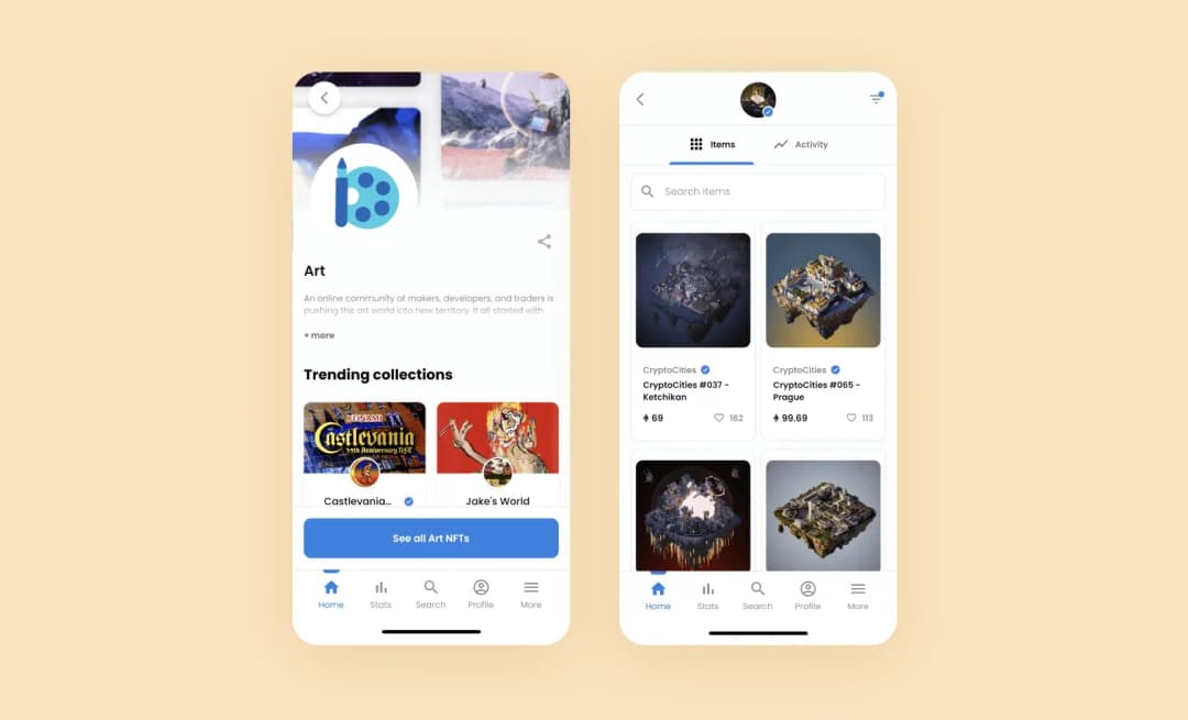 Screen of the OpenSea NFT app