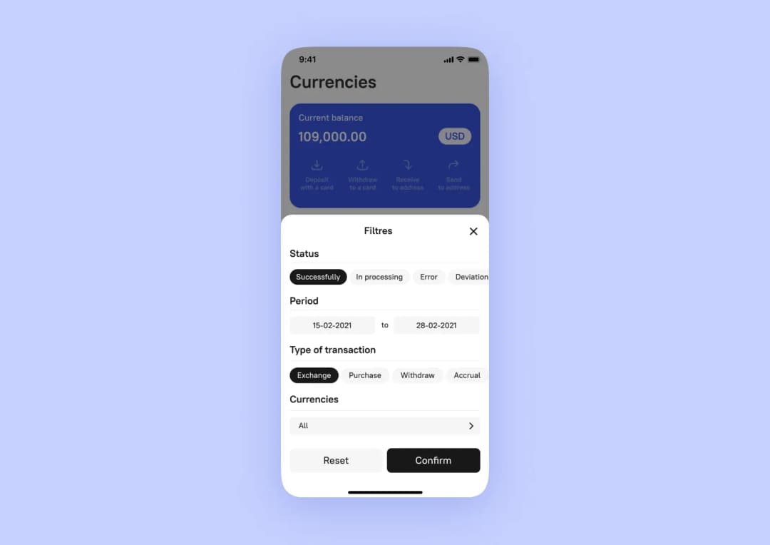 Filters in an investment app