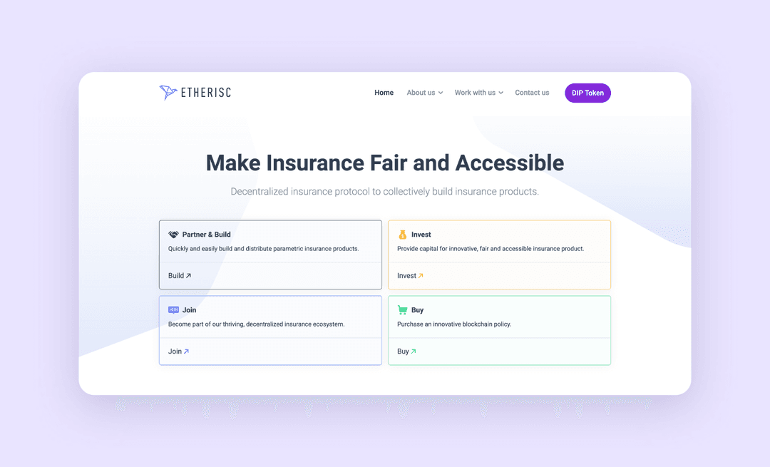page of etherisc.com describing the partnership options on their platform