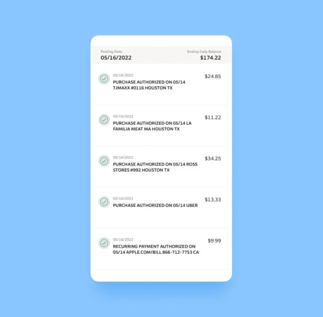 How the transactions are displayed