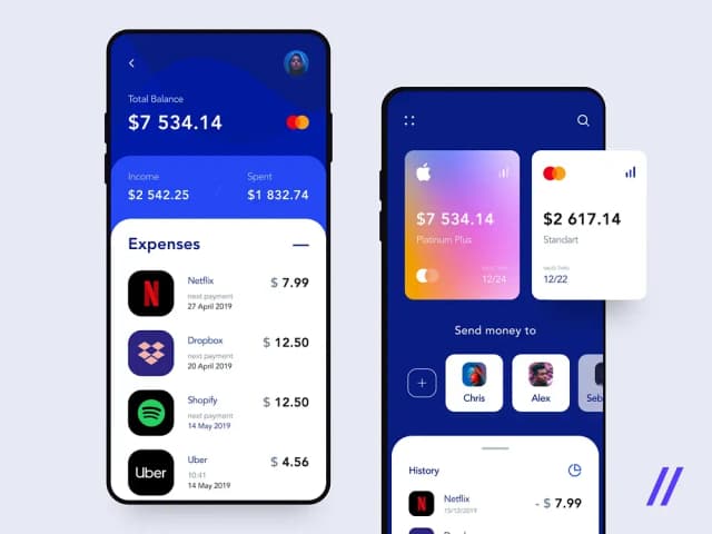 The banking app should display current balances and monthly spending