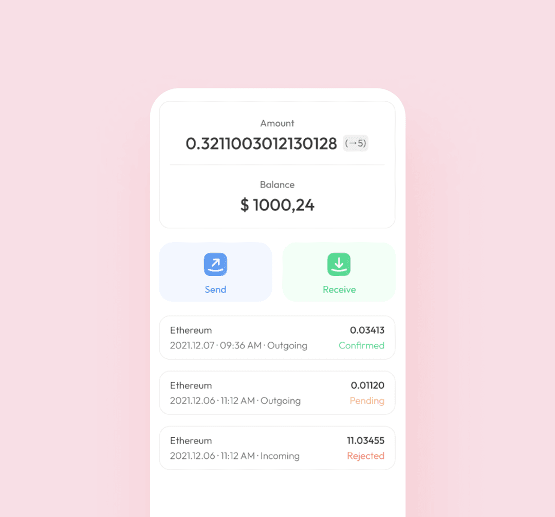 The history of transactions in the app