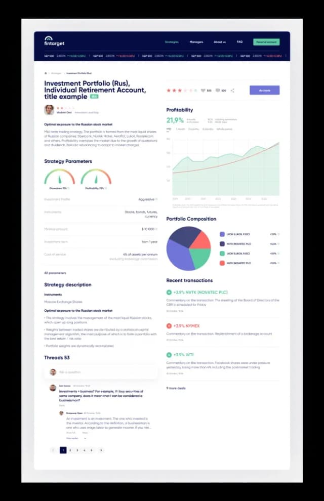 The strategy page on Fintarget
