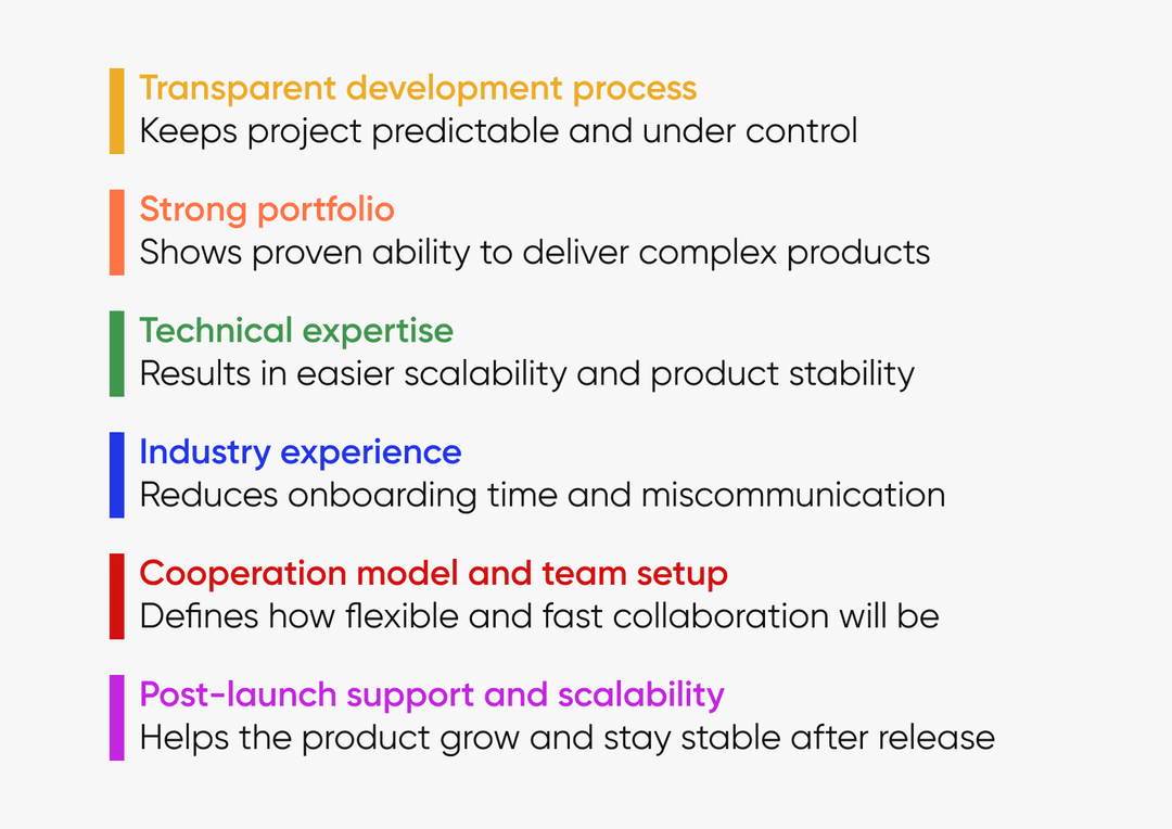 Criteria for evaluating a software development partner for a project