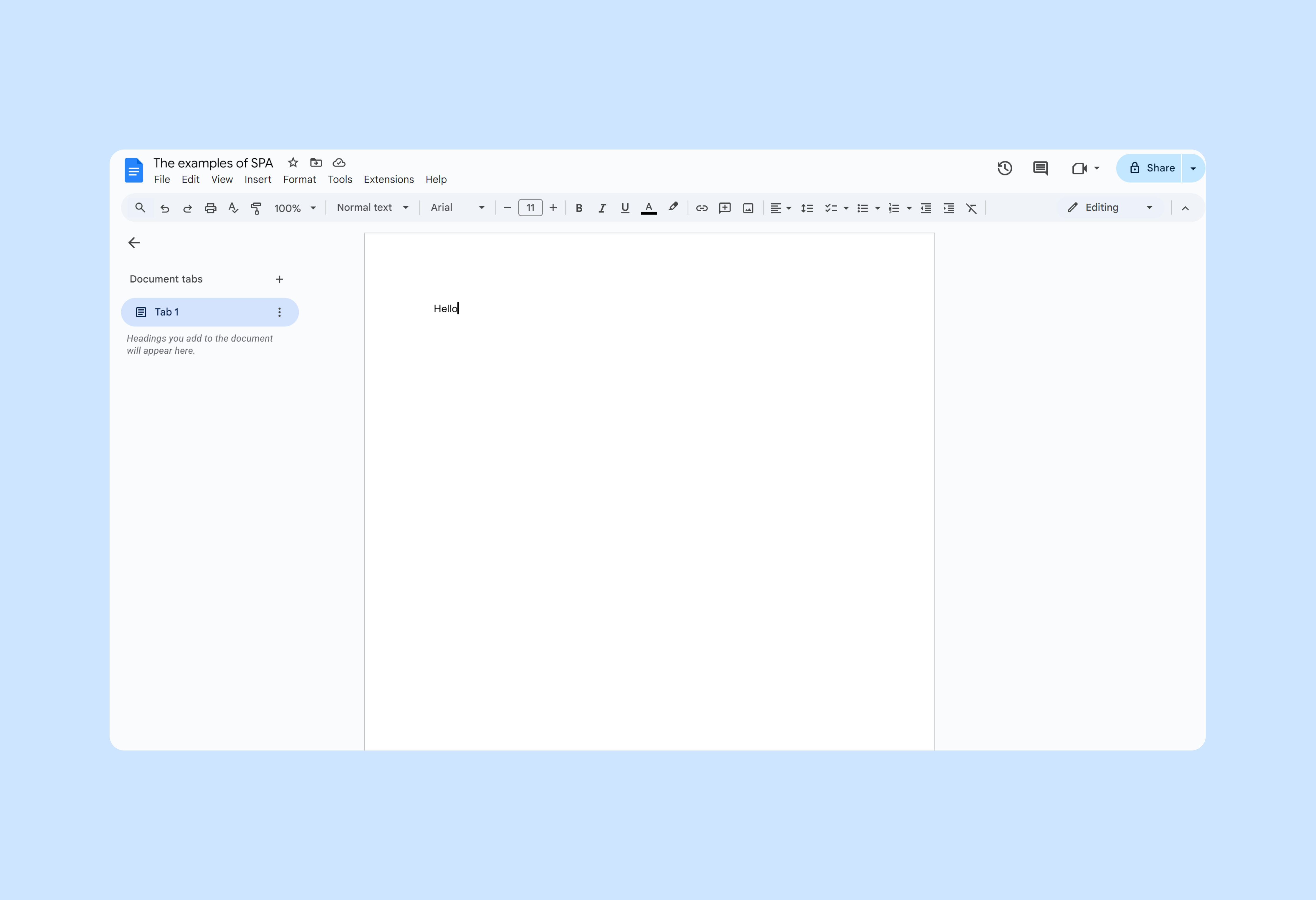 Google Docs is an example of SPA that we all use every day.